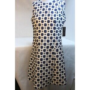 Donna Morgan Womens Ivory Blue Polk Dot Jacquard Shift Dress Sz 8 Sleeveless NWT
